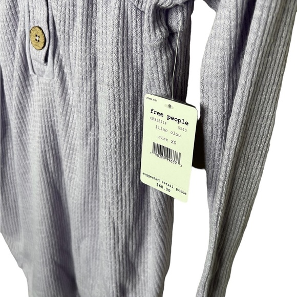 Free People Must Have Henley Top Lilac Waffle Knit - Picture 7 of 9
